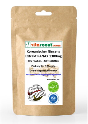 Koreanischer Ginseng 270 Vegi Tabletten - PANAX Extrakt - 1300mg MADE IN GERMANY
