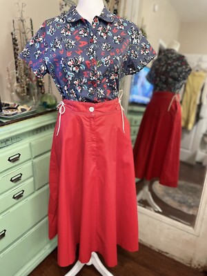 Vintage TURTLE BAX Red Skirt Pockets 1980 s Sz 13/14 (Waist 26) Drawstrings EUC