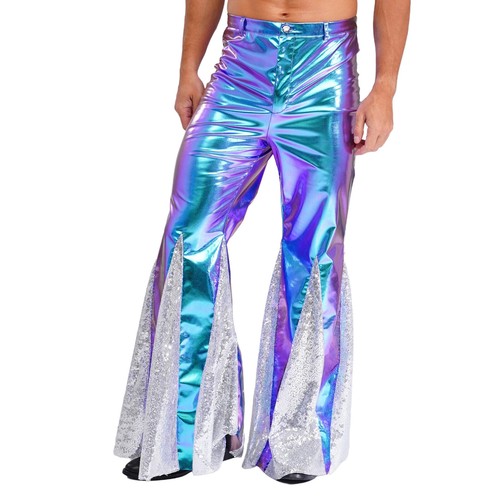 DE Freebily Herren Metallic Glänzend 70er Jahre Disco Lange Tanzhose kostüme - Bild 11 von 56