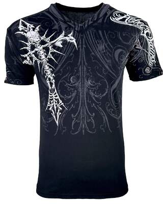 Rebel Saint by Affliction Men's T-Shirt Fracture Biker Cross