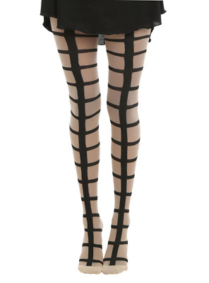 HOT TOPIC GOTHIC ROCKER SHEER NUDE BIG GRID CAGE FOOTED TIGHTS