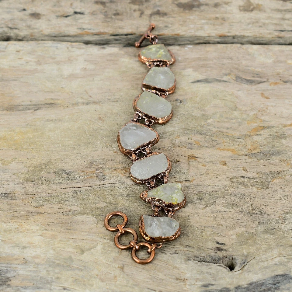 Rainbow Moonstone Rough Copper Love Gift Electroformed Adjustable Bracelet 6.0" - Image 3 of 4