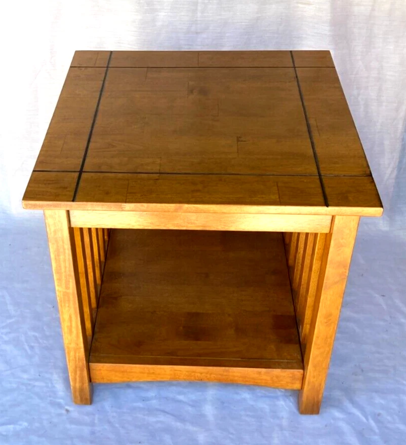 Vintage Arts and Crafts Mission Style Solid Wood Square End Side Table - Nice! - Image 2 of 2