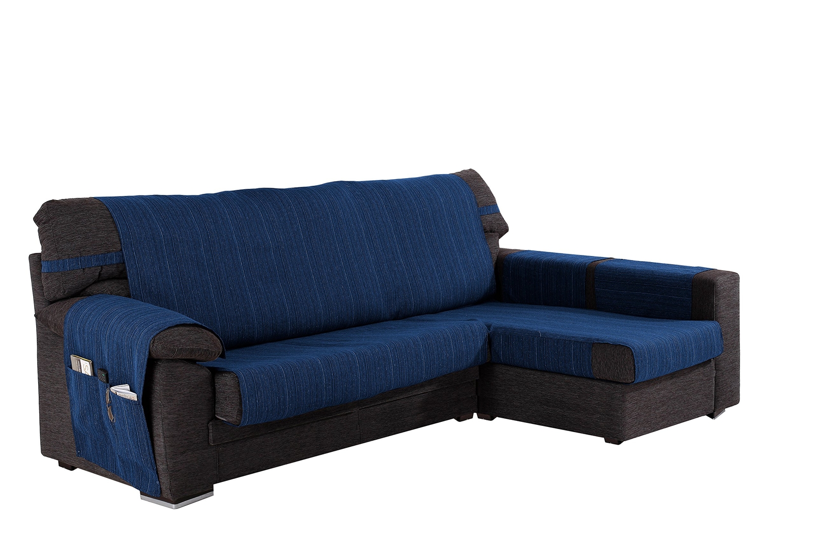 Martina Home Bordatura Copri Chaise Longue, bracciolo Destro, Texture, Blu, 280