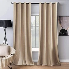 MIULEE 2 Panels Blackout Velvet Curtains Solid Soft Grommet Camel Beige Curtains