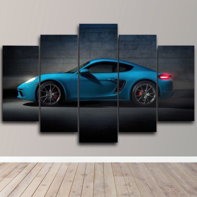 Blue Porsche 718 Cayman Race Sports Car 5 Piece Canvas Wall Art Print Home Decor