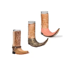 (3 Pack) Mexican Leather Mini Tribalera and Texan Boot Tequila Shot