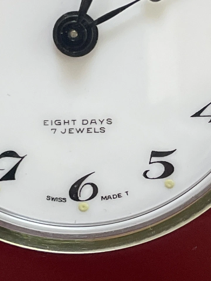 Vintage RARE VINTAGE HAMILTON EIGHT DAYS 7 JEWELS ALARM CLOCK Red Enamel R5 - Image 2 of 4