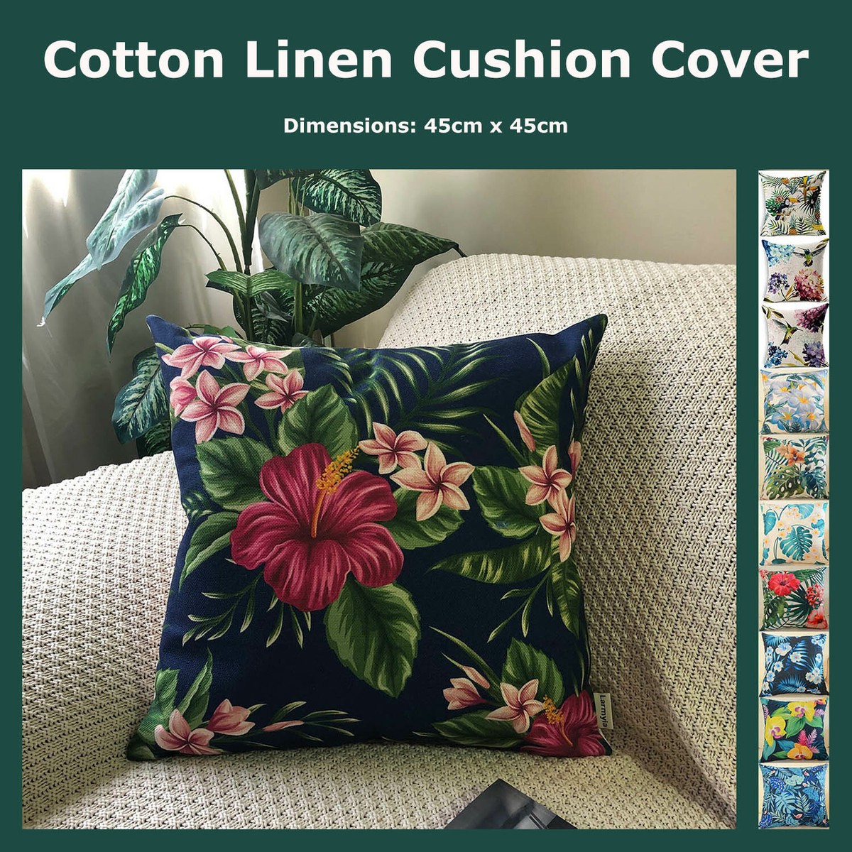 Tropical Floral Leaf Flamingo Bird Cotton Linen Cushion Cover