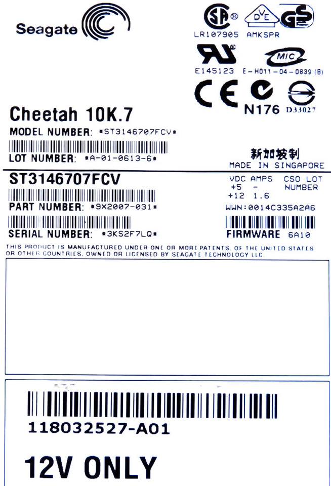 Hard Drive EMC ST3146707FCV 118032527-A01 146GB Fibre Channel 10000RPM 3.5'' - Image 3 of 3