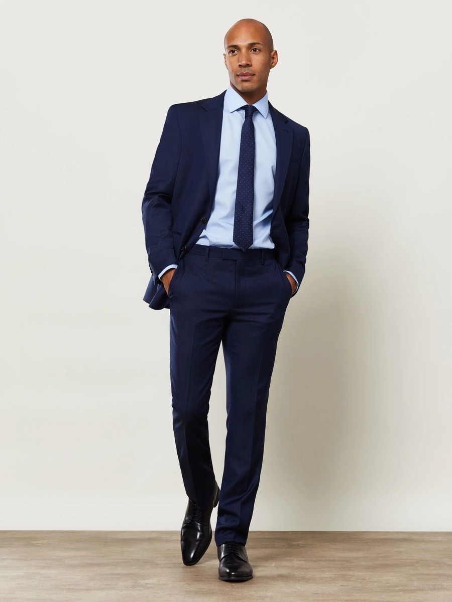 TM Lewin Maxwell Infinity Active Slim Fit Navy Textured 2 Piece