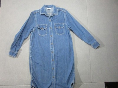 Vintage Levis Shirt Dress Womens Medium Blue Denim Button Front Pockets Western