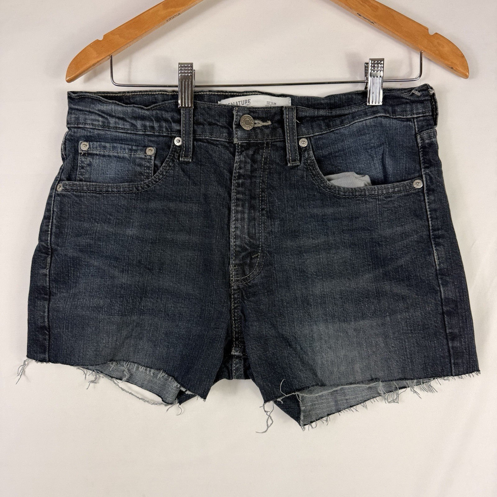 Levi's Cut Off Denim Shorts Stretch Y2K Distressed Mid Rise Women's Blue Size 32