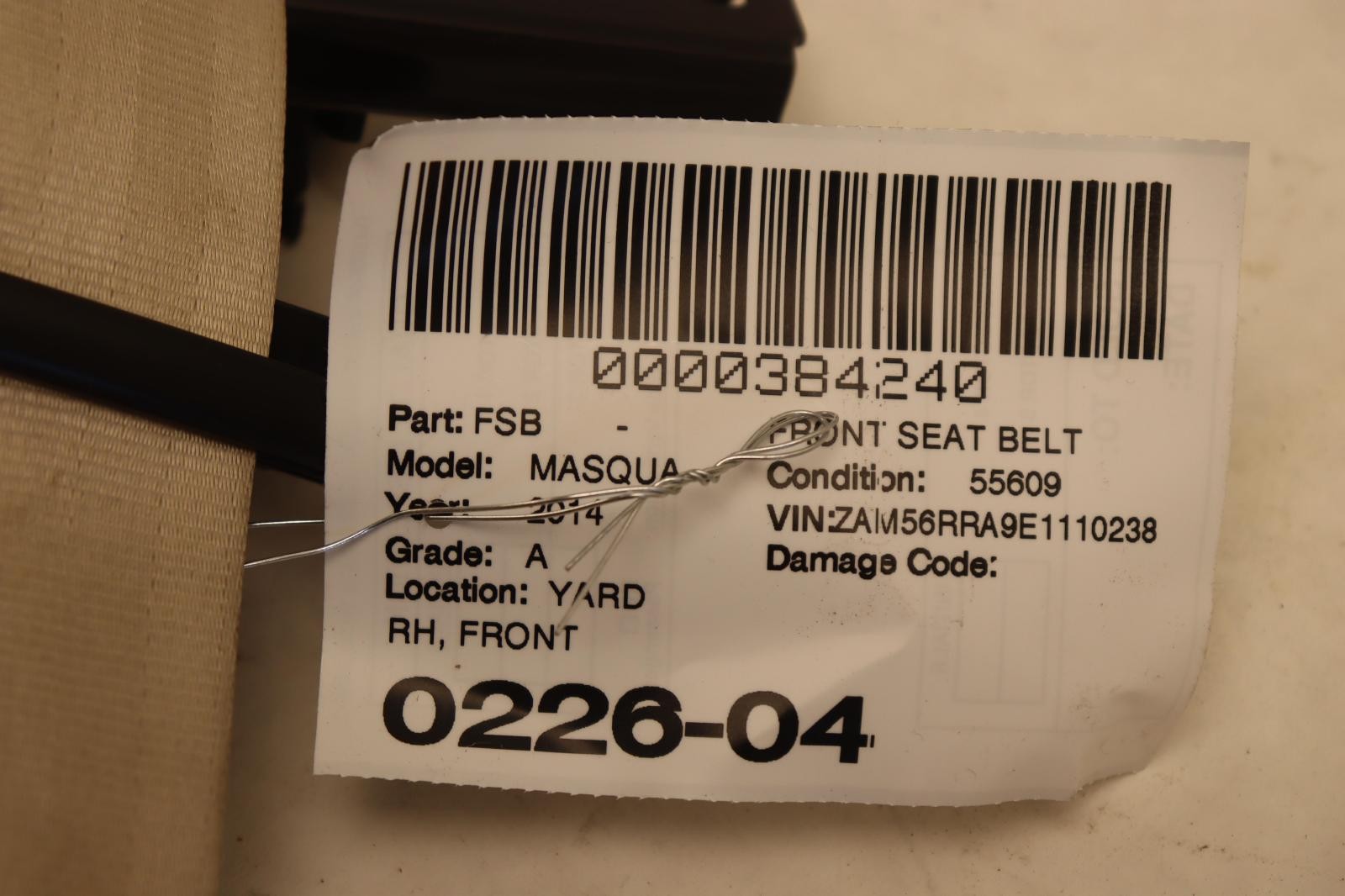 2014-2017 MASERATI QUATTROPORTE FRONT RIGHT PASSENGER SIDE SEAT BELT OEM