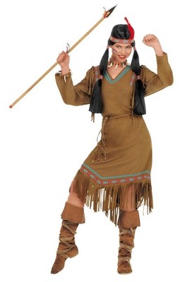 Cheyenne Indianerin Damen Kostüm Fransen-Kleid Gürtel Haarband mit Feder Squaw