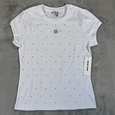 DKNY Jeans Women's Top  Rhinestone-Embellished T-Shirt XS White