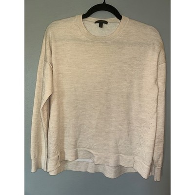 J.Crew Sweater Women Size M Merino Wool Cotton Beige Crewneck Quiet Luxury E7936
