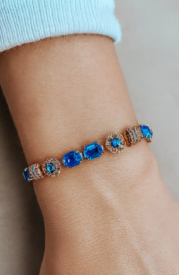 Pulseira por Mariana Mulher Elegante Safira e Topázio Fumado Cristais Swarovski - Imagem 3 de 4