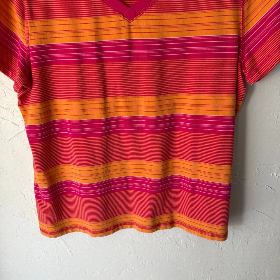 Camiseta (r)elativity Para Mujer Talla XL Vintage Rosa Naranja Rayas Cuello en V Foto 3 de 4