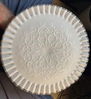 Vtg Fenton Cake Stand 11" Diameter Silver Crest Ruffle Edge White Milk Glass
