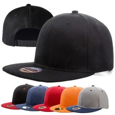 Blank Snapback Hat Flat Bill Trucker Mesh Cap Plain Solid Adjustable Unisex OS