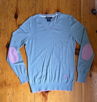 Essex Classic Trey V Neck Sweater Size Medium Seafoam green & pink