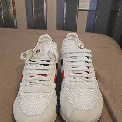Moncler Mesh Suede White Red Navy Striped Low Top Athletic Sneakers for Men
