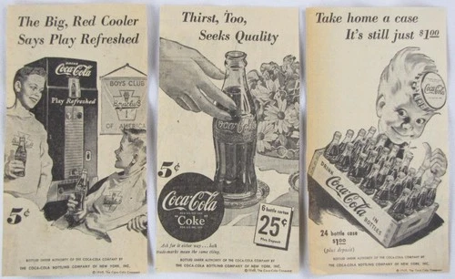 Vintage 1949 Coca Cola Coke Bottle Newspaper Print Ads