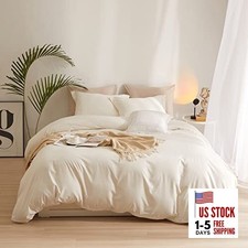 Boho 3 Pieces Queen Size Soft Washed Microfiber Queen 90"x90" Cream White