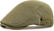 Men's Mesh Cap Breathable Summer Newsboy Hat Adjustable One Size Olive Green