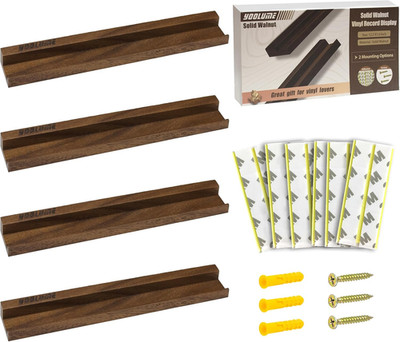 Vinyl Wall Display No Drill with 2 Mount Options(Adhesive & Screws), 4 Pack Waln