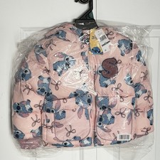 Disney Stitch Girls Puffer Jacket Peach Winter Coat Size 5T Hoodie