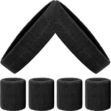 6 Pack Sports Wrist Sweatbands Set Headband Wristband Set, Moisture Wicking