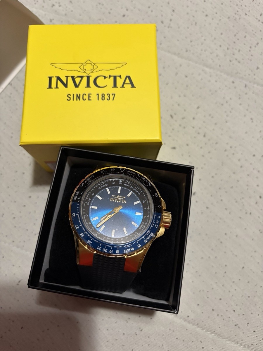 Invicta Aviator Men's Quartz Analog Watch 45mm Blue Dial Gold Case