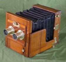 Rare Perken Son & Rayment Stereo Wet Half Plate Tailboard Mahogany Camera c 1885
