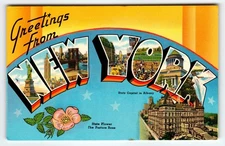 Vintage Greetings From New York Linen Postcard Albany State Capitol