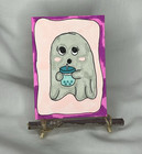 ACEO Ghost “Boo-berry Shake” Original Signed Acrylic Paper Ghost OOAK — photo 1