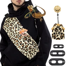 Bearded Dragon Leash and Harness Set | Leopard Print Chest Pack, Straw Hat