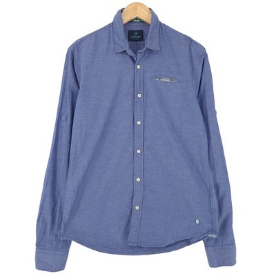 Scotch & Soda Herrenhemd Blau Baumwolle Button-Down Langer Ärmel BP2 Größe M