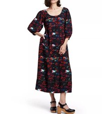 Rachel Comey Midi Dress Floral Print Puff Sleeve Fall Winter Colors Size 16 NEW