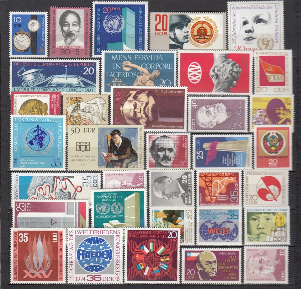Germania Est RDT DDR 1970-1982 - 66 francobolli singoli - MNH (e62) - Immagine 2 di 3