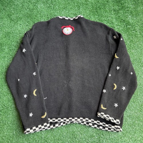 Vintage Grandma Cardigan Womens Medium Black Witchy Whimsical Whimsygoth Granny - Picture 6 of 9