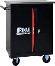 2-Door Shelf Clapboard Tool Cart on Wheels, Lockable Rolling Tool Chest Tool Box