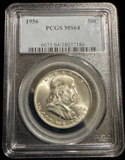 PCGS MS 64 1956 United States Benjamin Franklin Half Dollar Silver Coin 50C-186