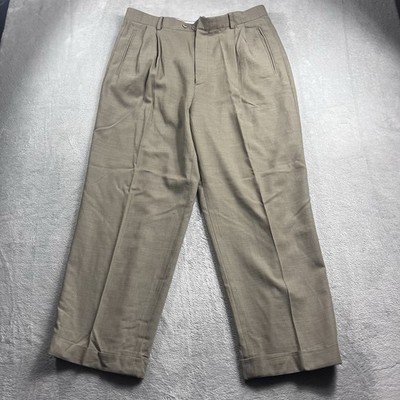 Zanella Dress Pants Duncan Mens Size 35 Brown Pleated 100% Wool Cuff Hem Italy