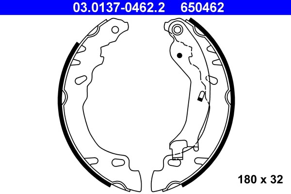 Rear ATE 03.0137-0462.2 Brake Shoe Set for FIAT,FORD