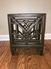 Vintage Cast Metal FRANK LLOYD WRIGHT magazine wood rack  Lake Geneva Hotel Deco