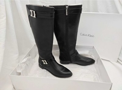 Calvin Klein Tracie Black New in Box Women Size 6.5 Leather Knee Riding Boots