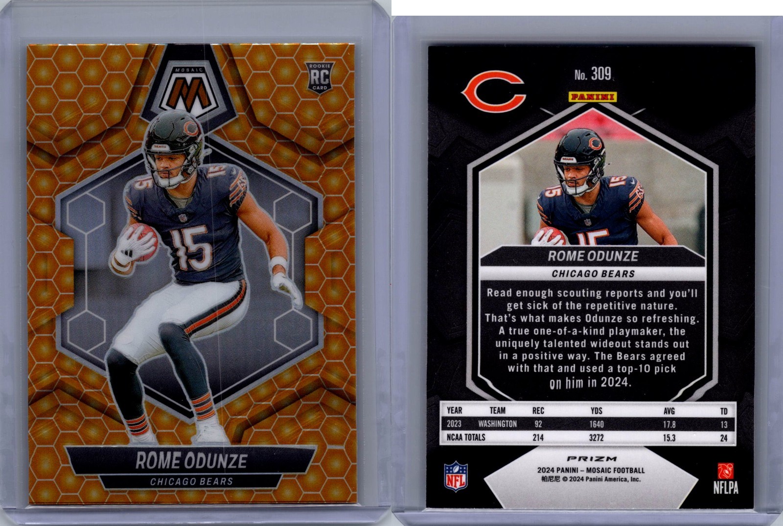 2024 Panini Mosaic - Rookies Rome Odunze #309 Honeycomb Prizm (RC)