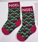 Handmade Needlepoint Noel Christmas Stocking Bargello Flame Green Velvet Vintage